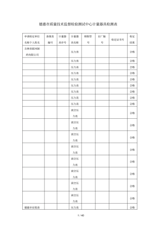 德惠质量技术监督检验测试中心计量器具检测表