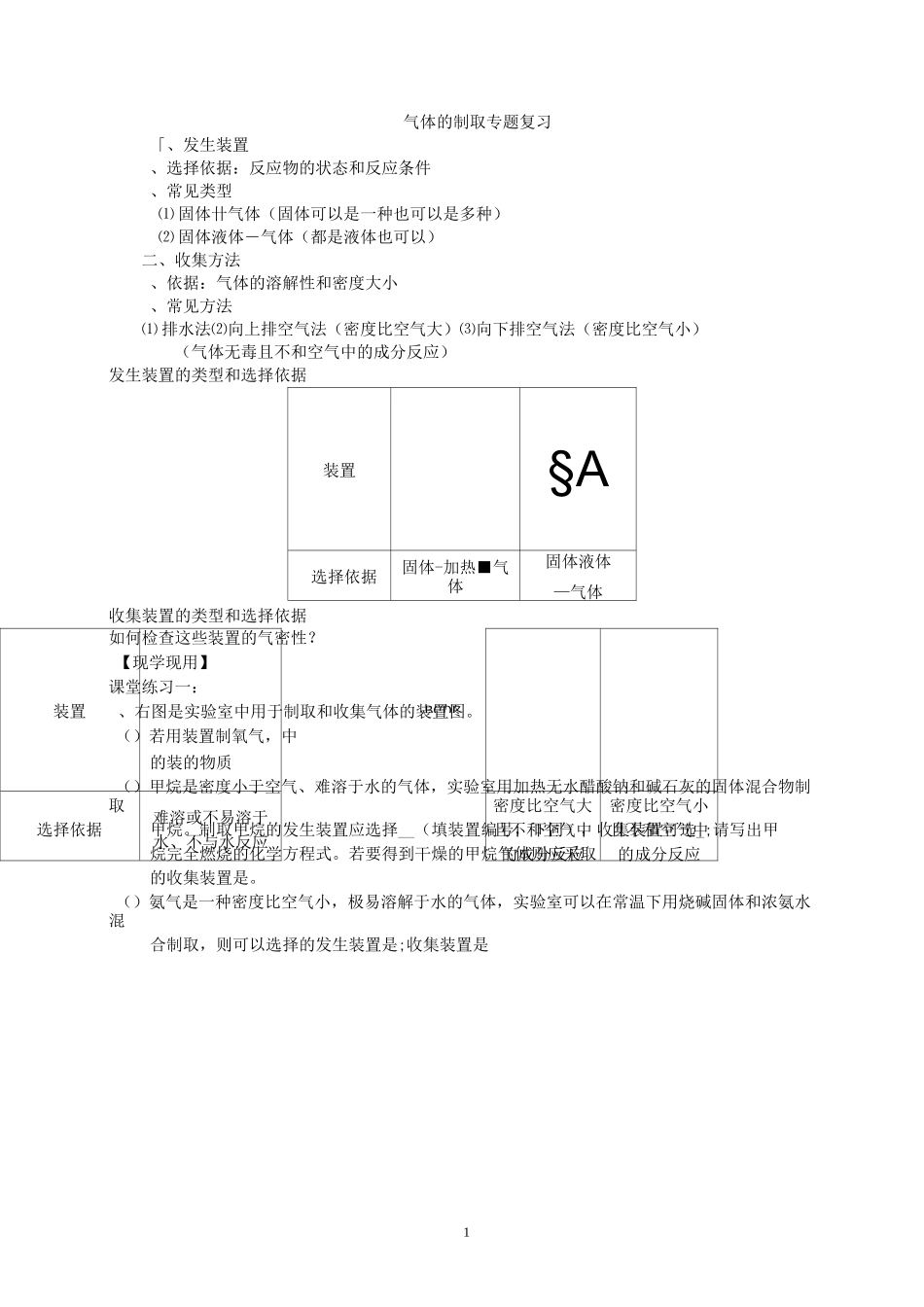 气体的制取专题复习_第1页