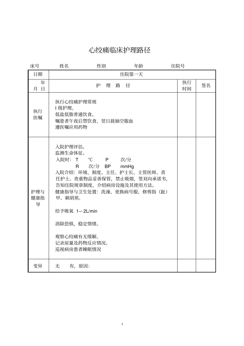 心绞痛临床护理路径_第1页