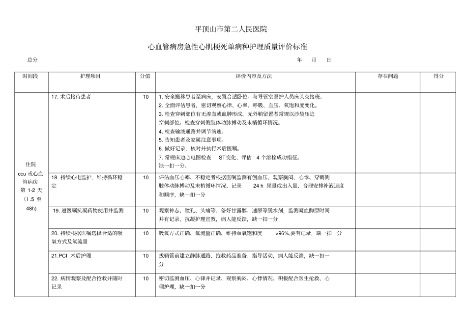 急性心肌梗死单病护理质量评价标准及流程_第3页