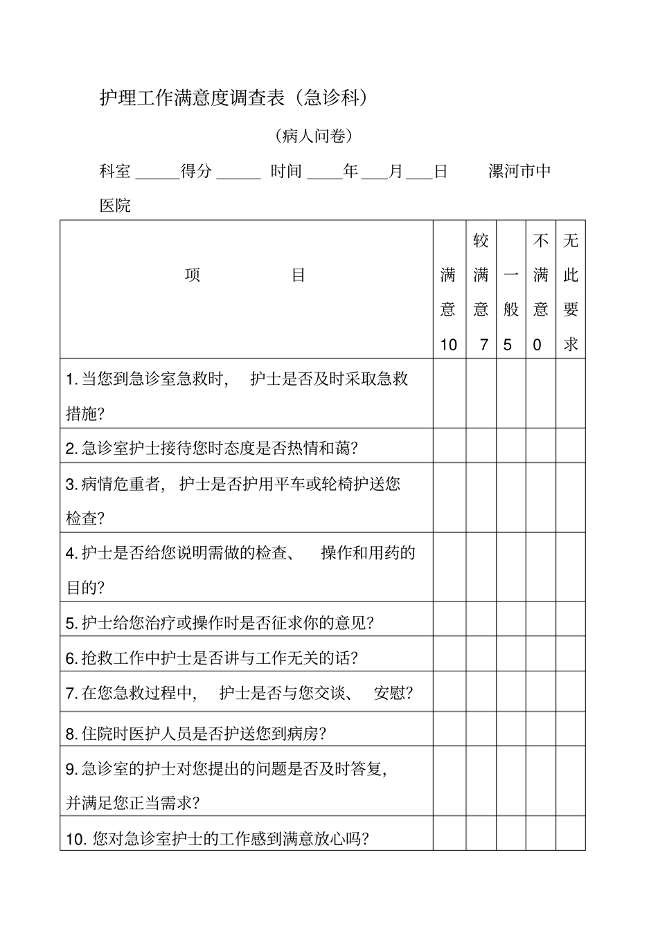 急诊满意度调查表资料_第2页