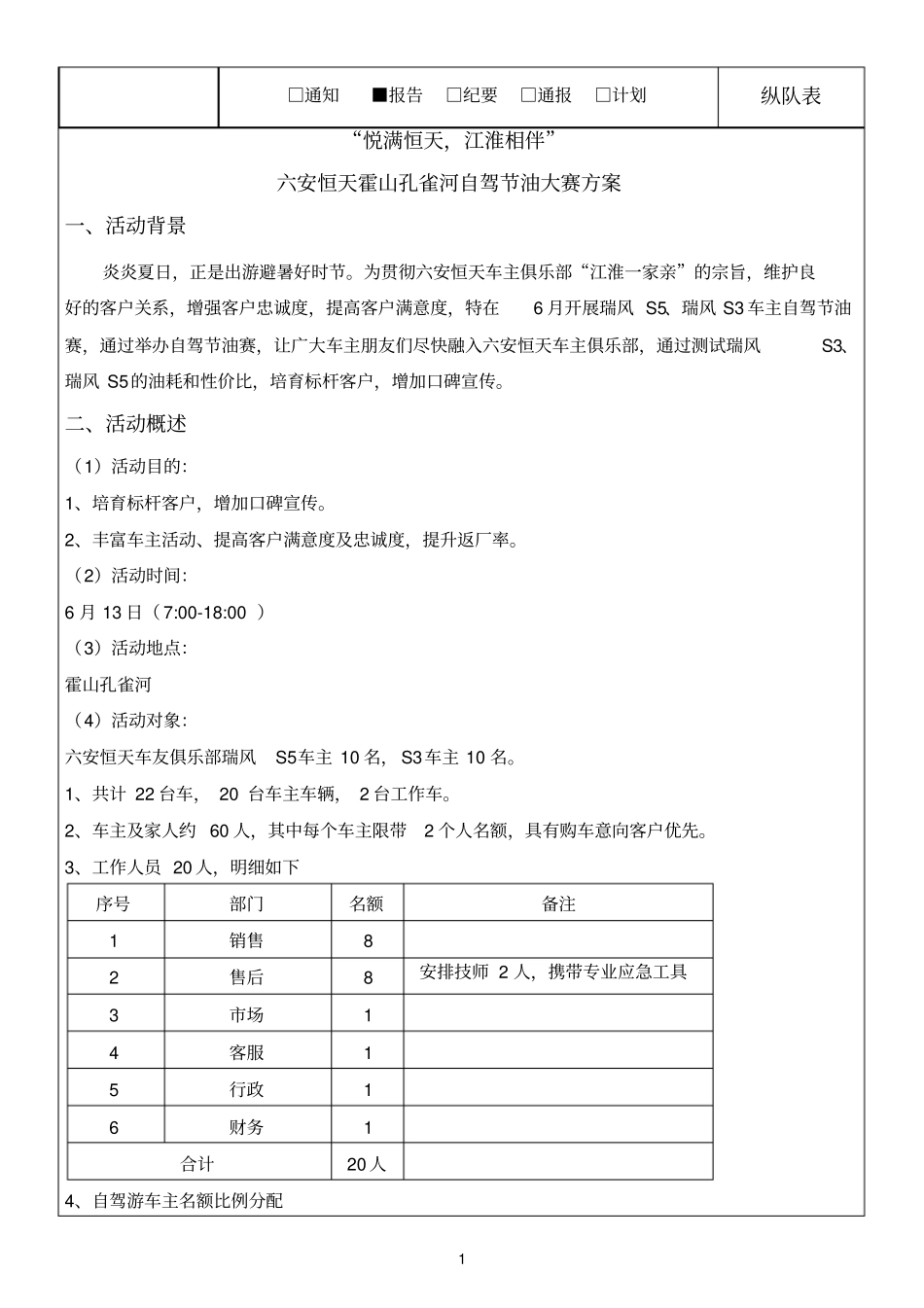 悦满恒天,江淮相伴六安恒天霍山孔雀河自驾节油大赛方案_第1页