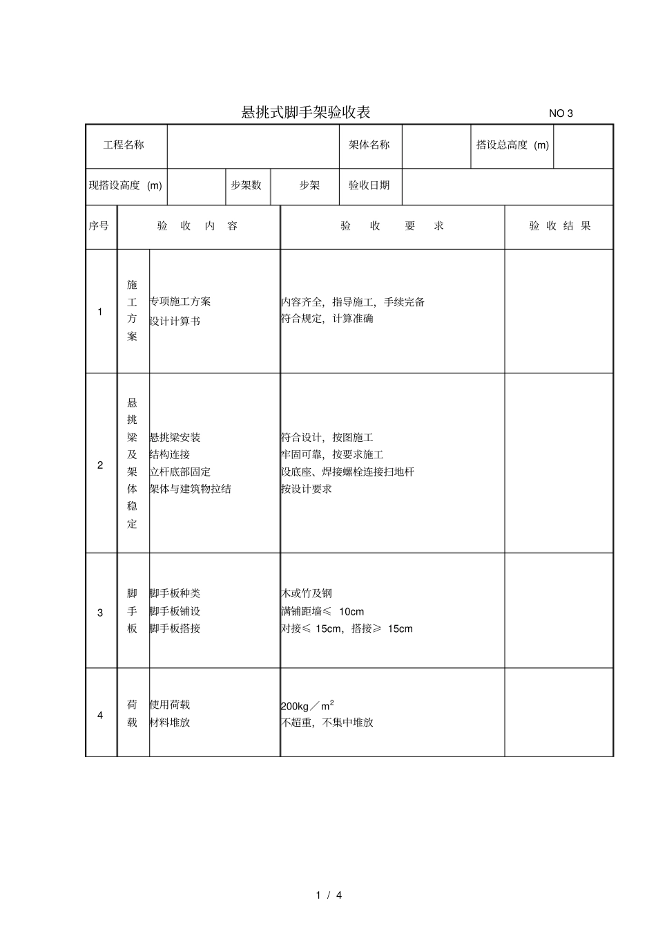 悬挑式脚手架验收表_第1页