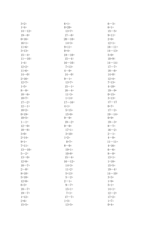 一年级20以内不进位不退位加减法综合口算题