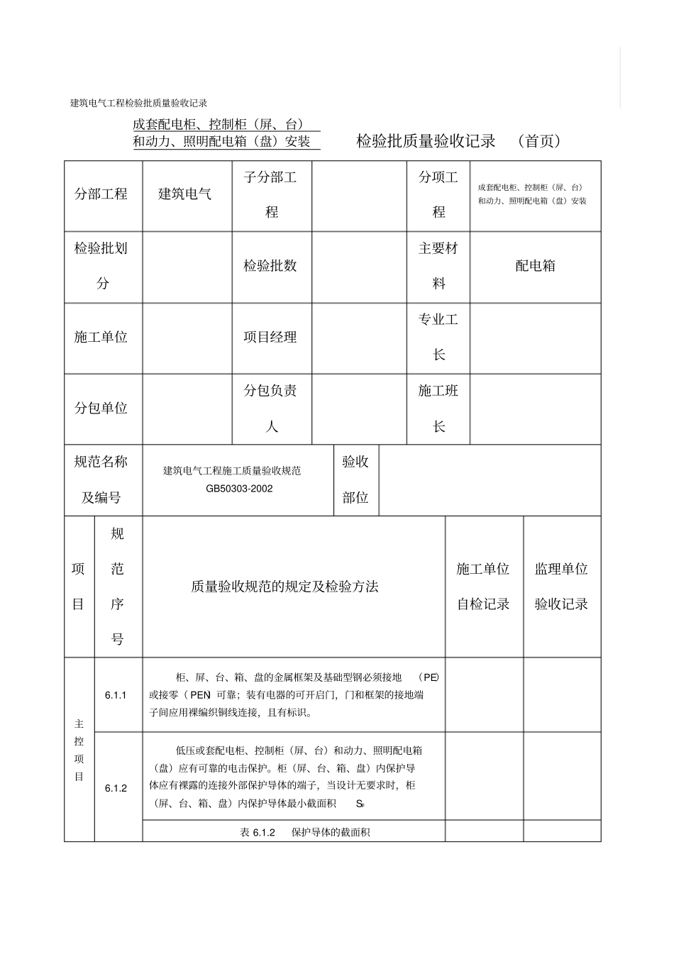 成套配电柜配电箱检验批质量验收记录_第1页