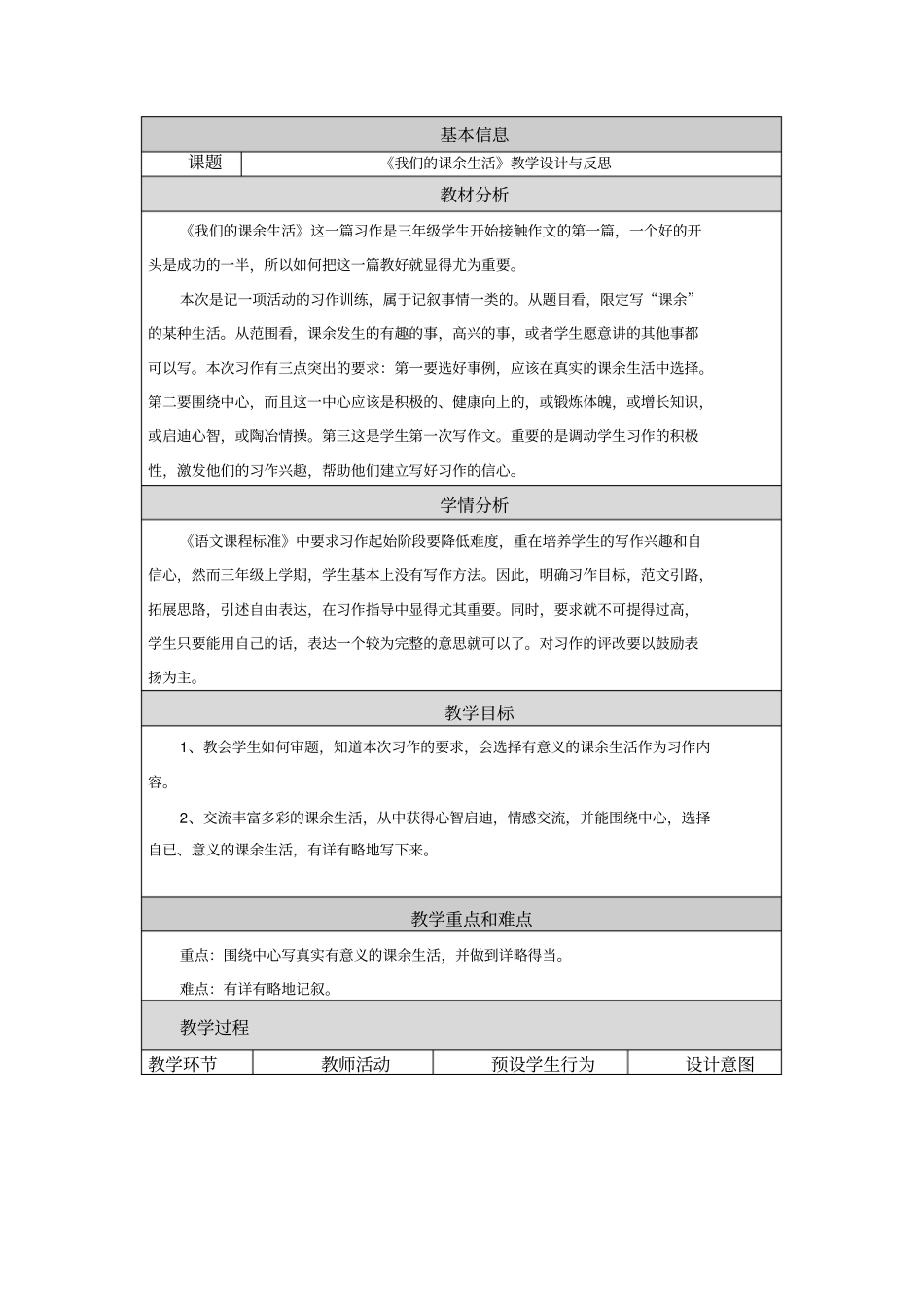 我们的课余生活教学设计与反思_第1页