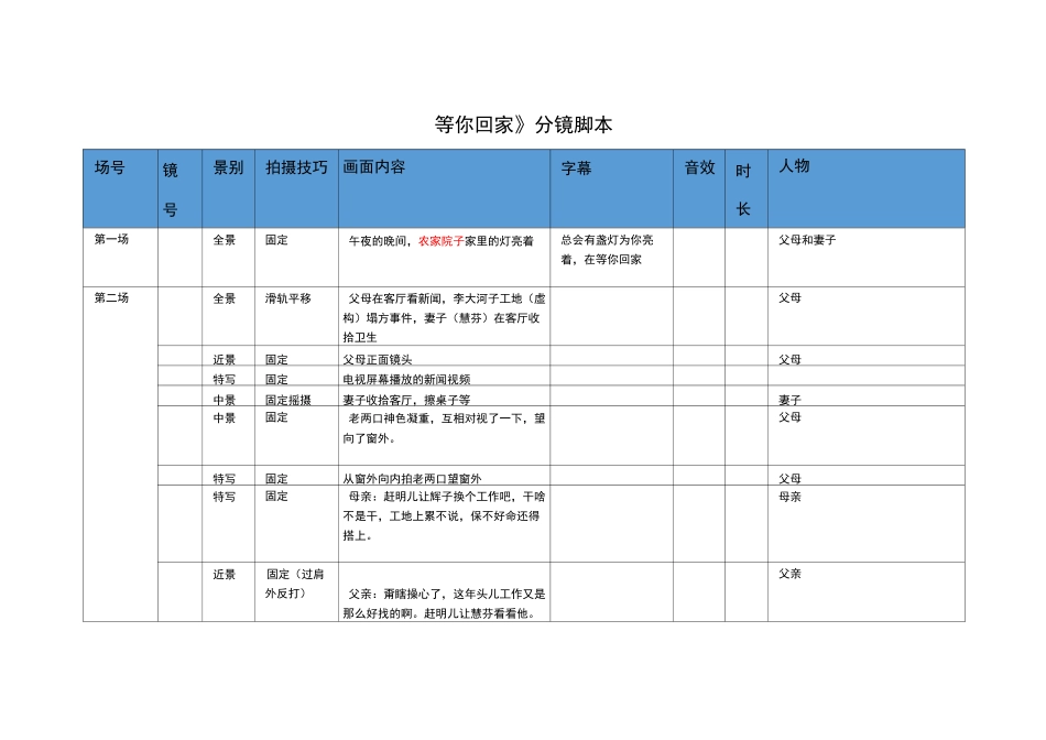 等你回家 分镜头脚本_第1页