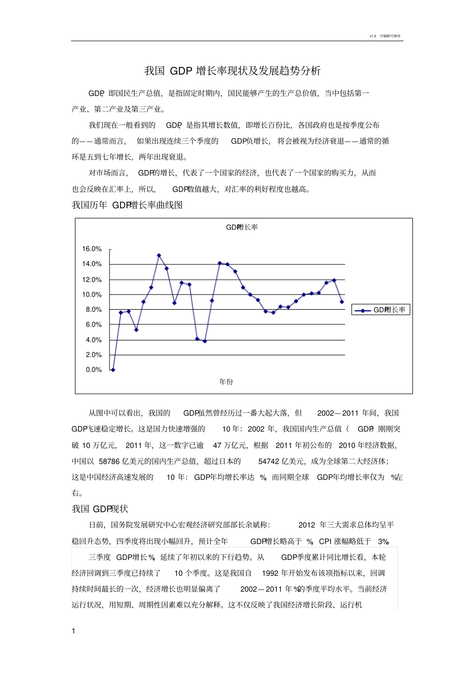 我国GDP增长率现状及发展趋势分析_第1页