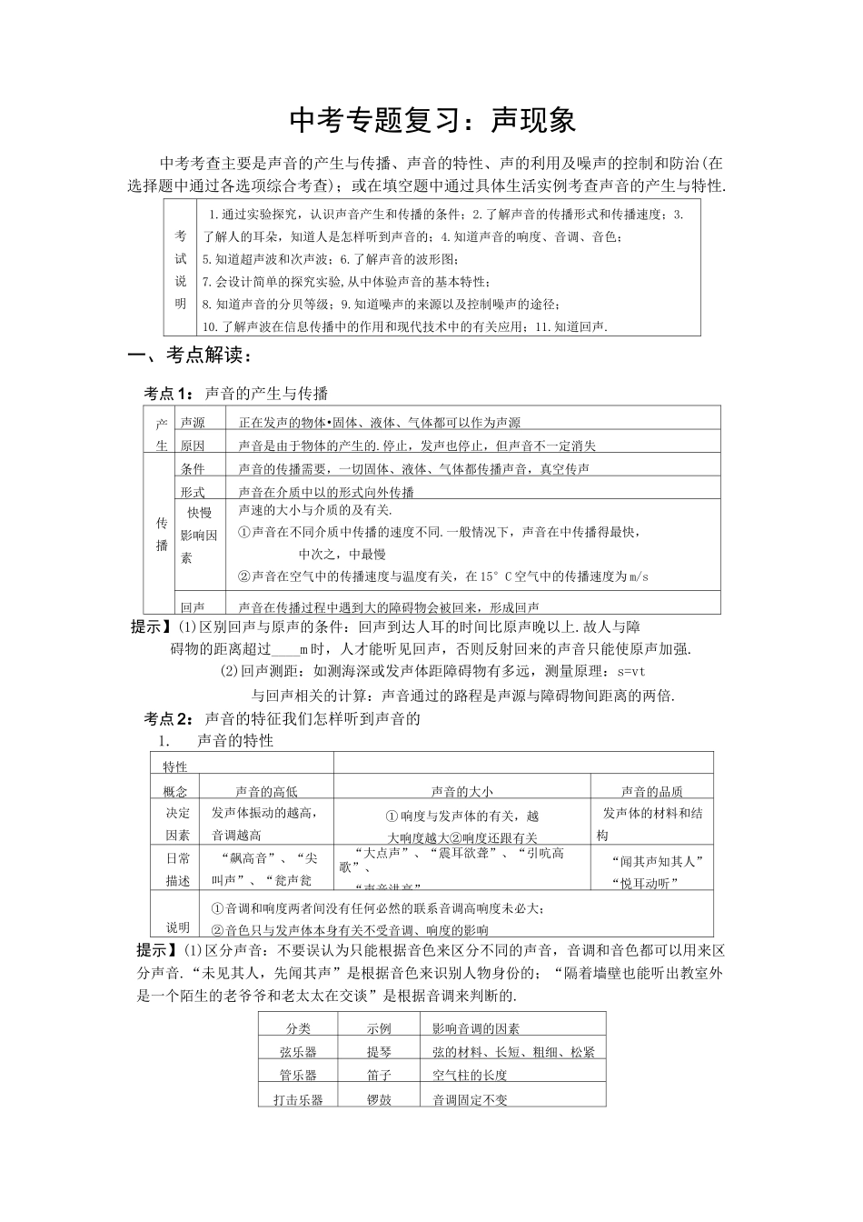 中考 专题复习：声现象_第1页