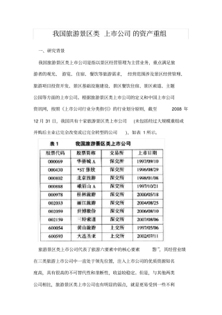 我国旅游景区类上公司的资产重组