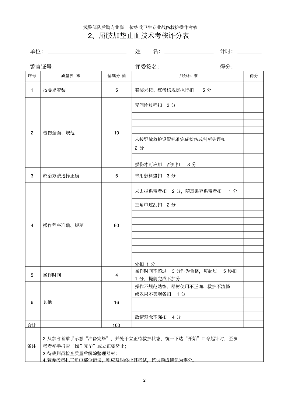 战伤救护操作考核评分表_第2页