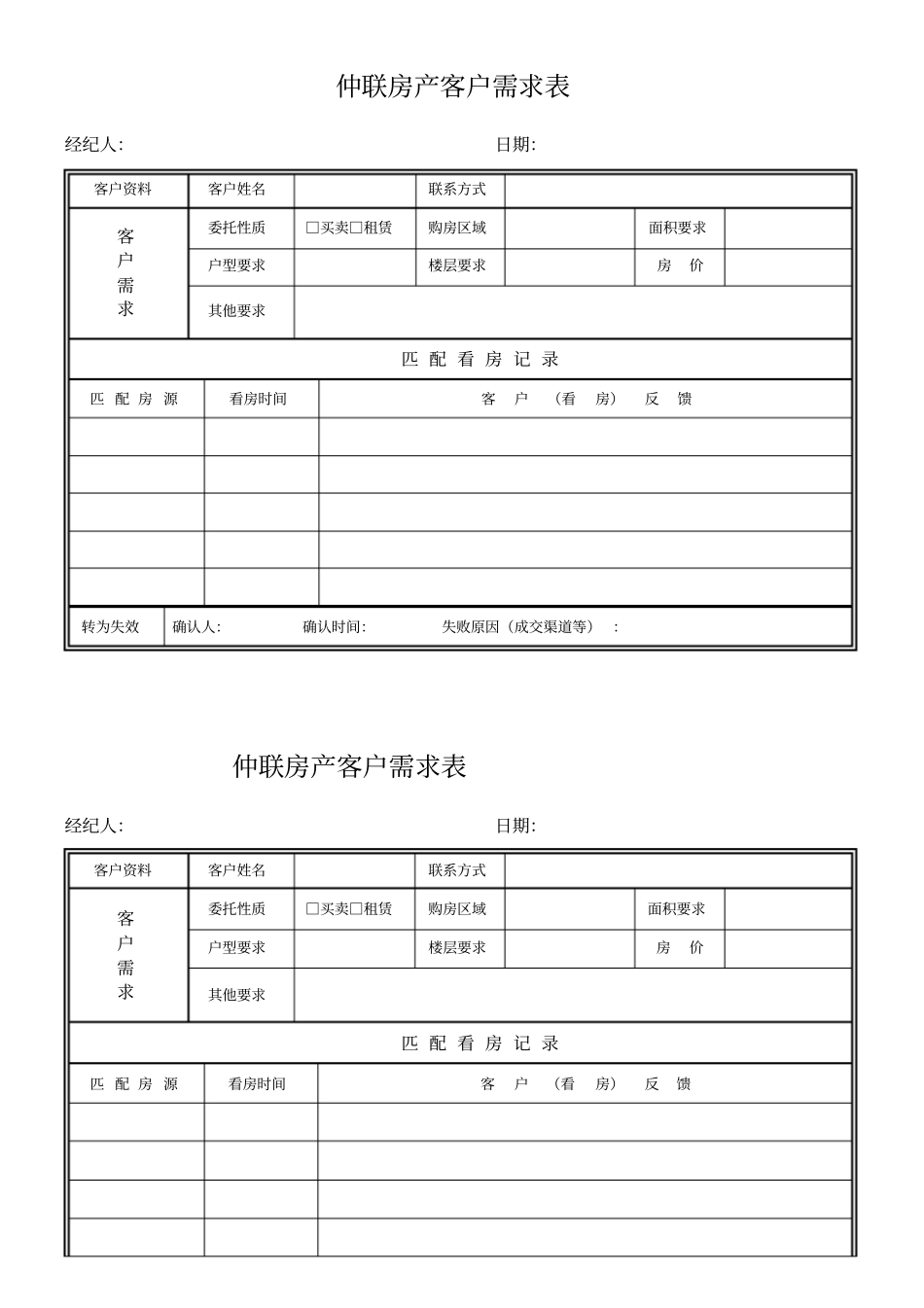 房产客户需求表_第1页