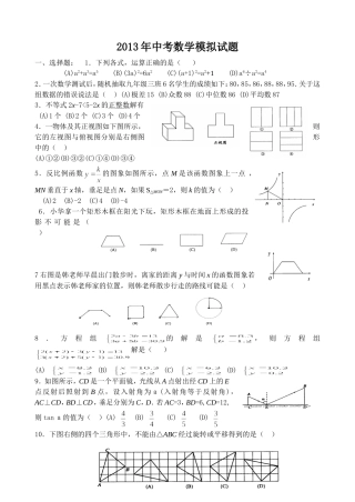 2013中考数学模拟试卷