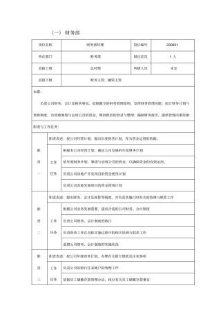 房地产公司财务部岗位说明书