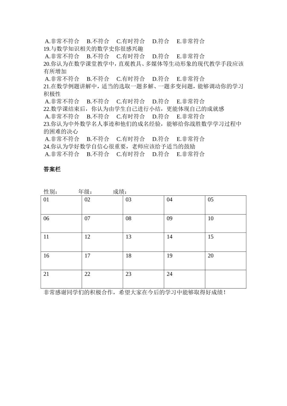 数学学习兴趣调查问卷_第2页