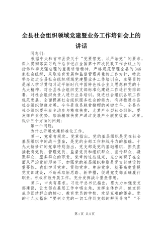 全县社会组织领域党建暨业务工作培训会上的讲话发言