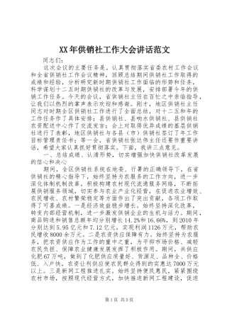 XX年供销社工作大会讲话发言范文