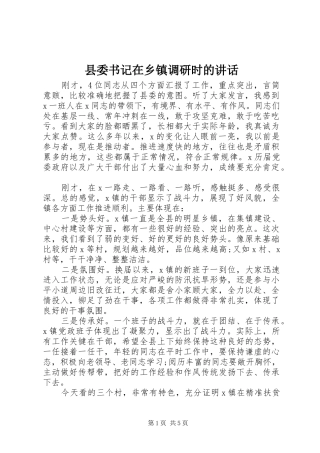 县委书记在乡镇调研时的讲话发言