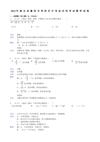 2013年湖北省襄阳市枣阳市中考适应性考试数学试卷
