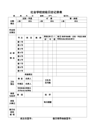 班级日志记录表