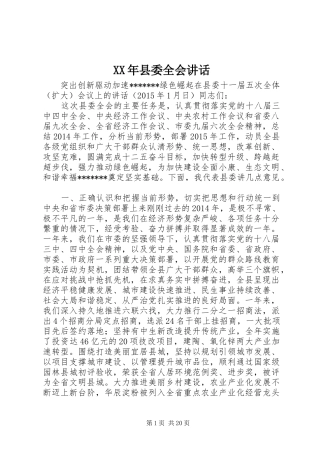 XX年县委全会讲话发言