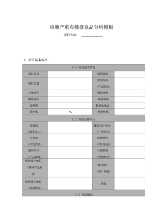 房地产重点楼盘竞品分析模板