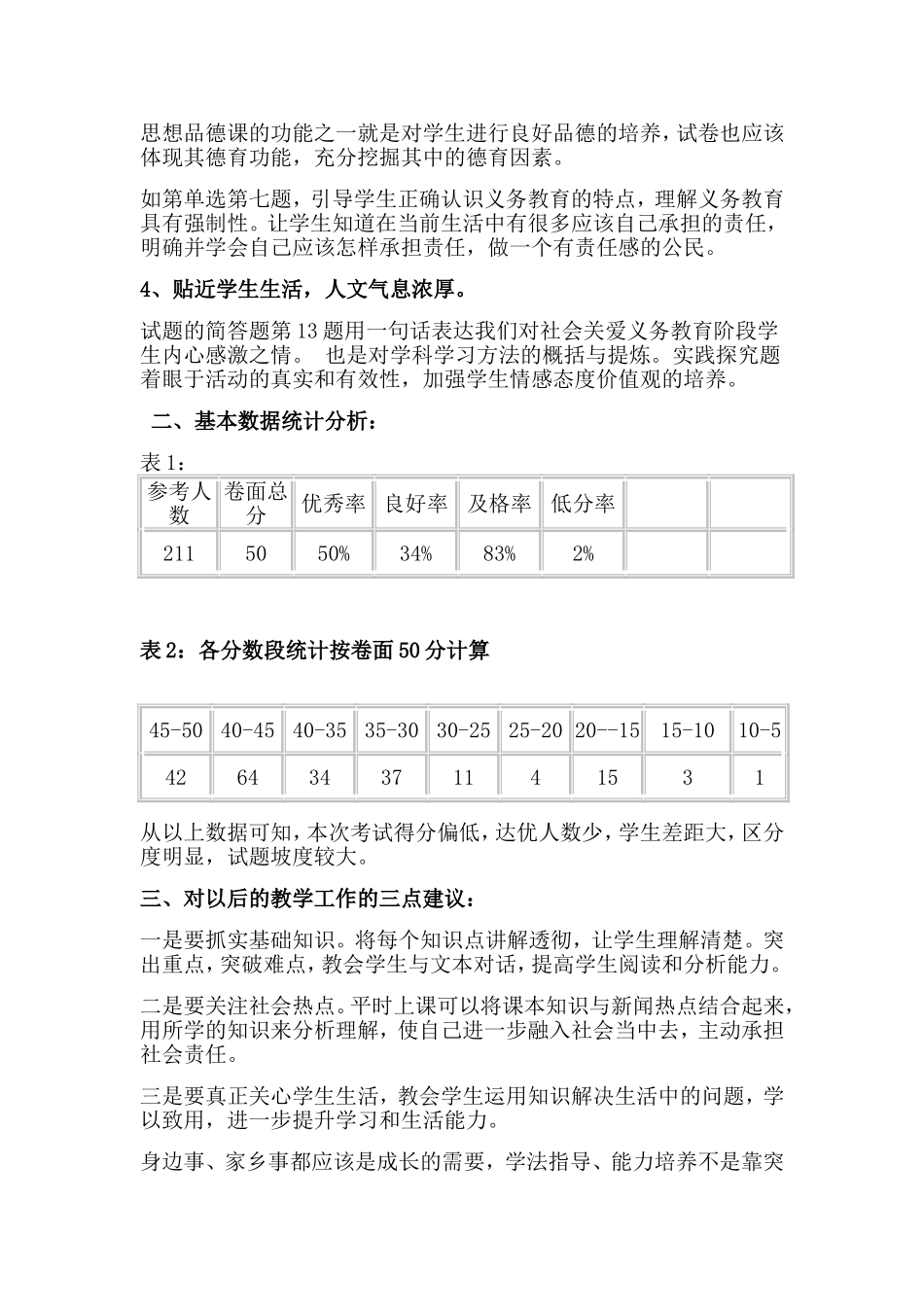 八年级思想品德期末试卷分析_第2页