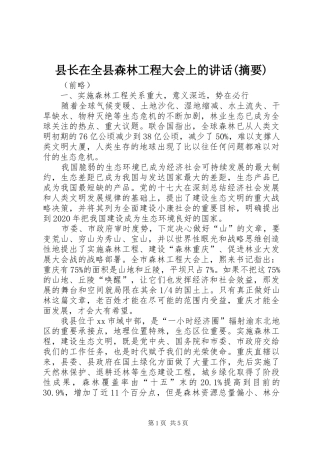县长在全县森林工程大会上的讲话发言(摘要)