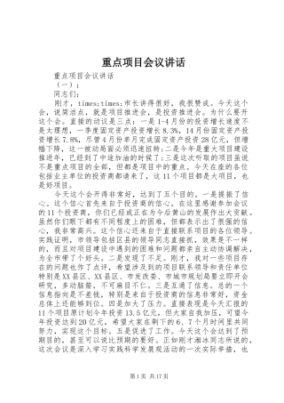 重点项目会议讲话发言