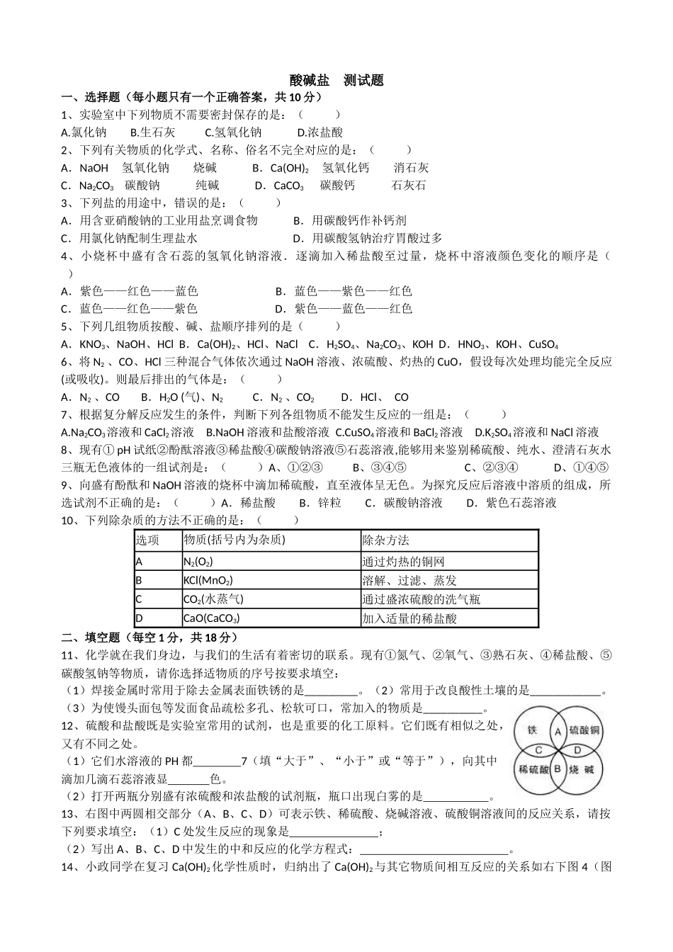 酸碱盐测试题_第1页