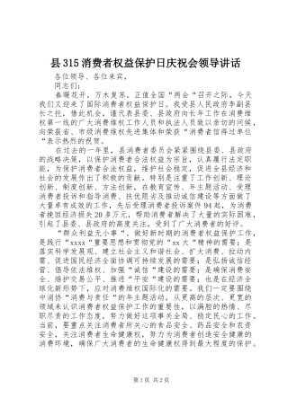 县315消费者权益保护日庆祝会领导讲话发言
