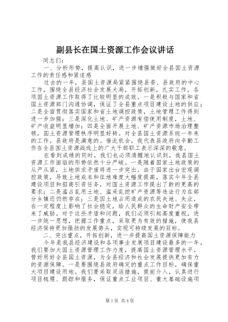副县长在国土资源工作会议讲话发言