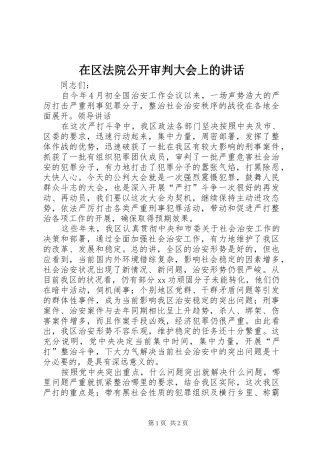 在区法院公开审判大会上的讲话发言