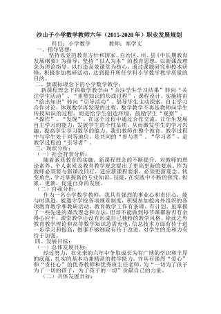 沙山子小学数学教师职业六年（2015-2020年）发展规划