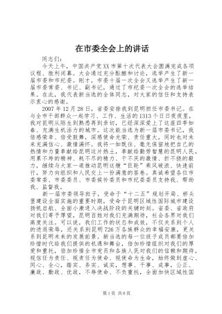 在市委全会上的讲话发言