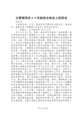 分管领导在××年政府全体会上的讲话发言