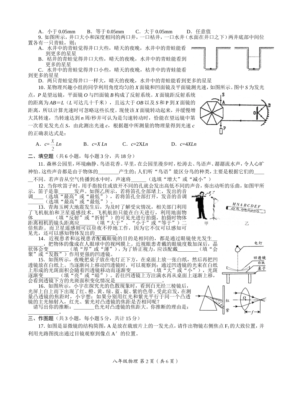 人教版八年级上学期物理竞赛题_第2页