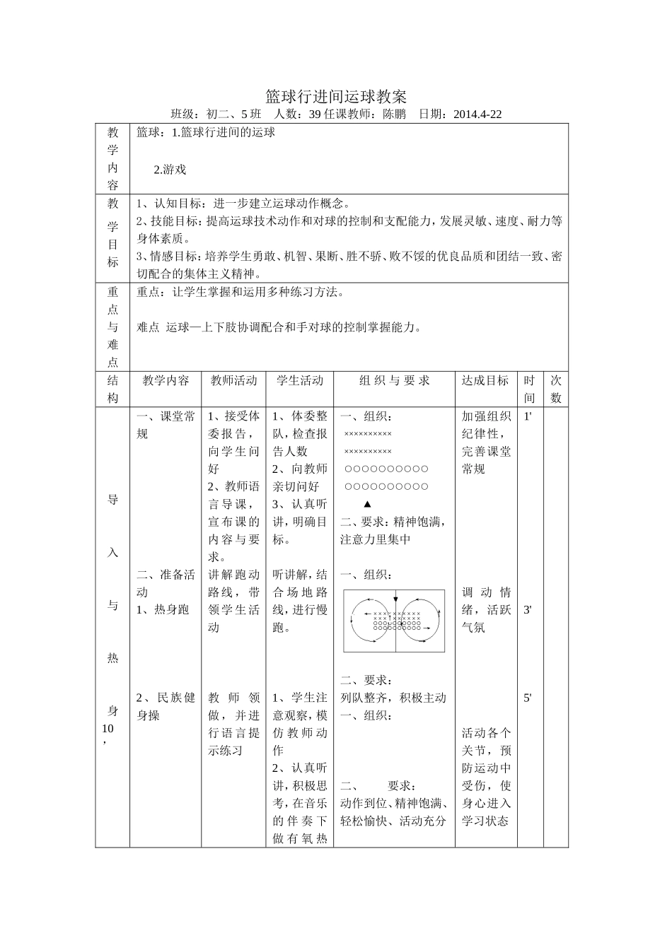 篮球双手胸前传接球、运球教案_第1页