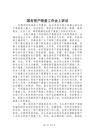 国有资产排查工作会上讲话发言