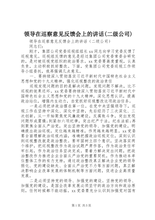 领导在巡察意见反馈会上的讲话发言(二级公司)