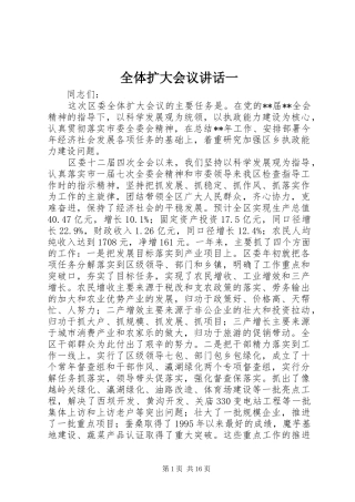 全体扩大会议讲话发言一