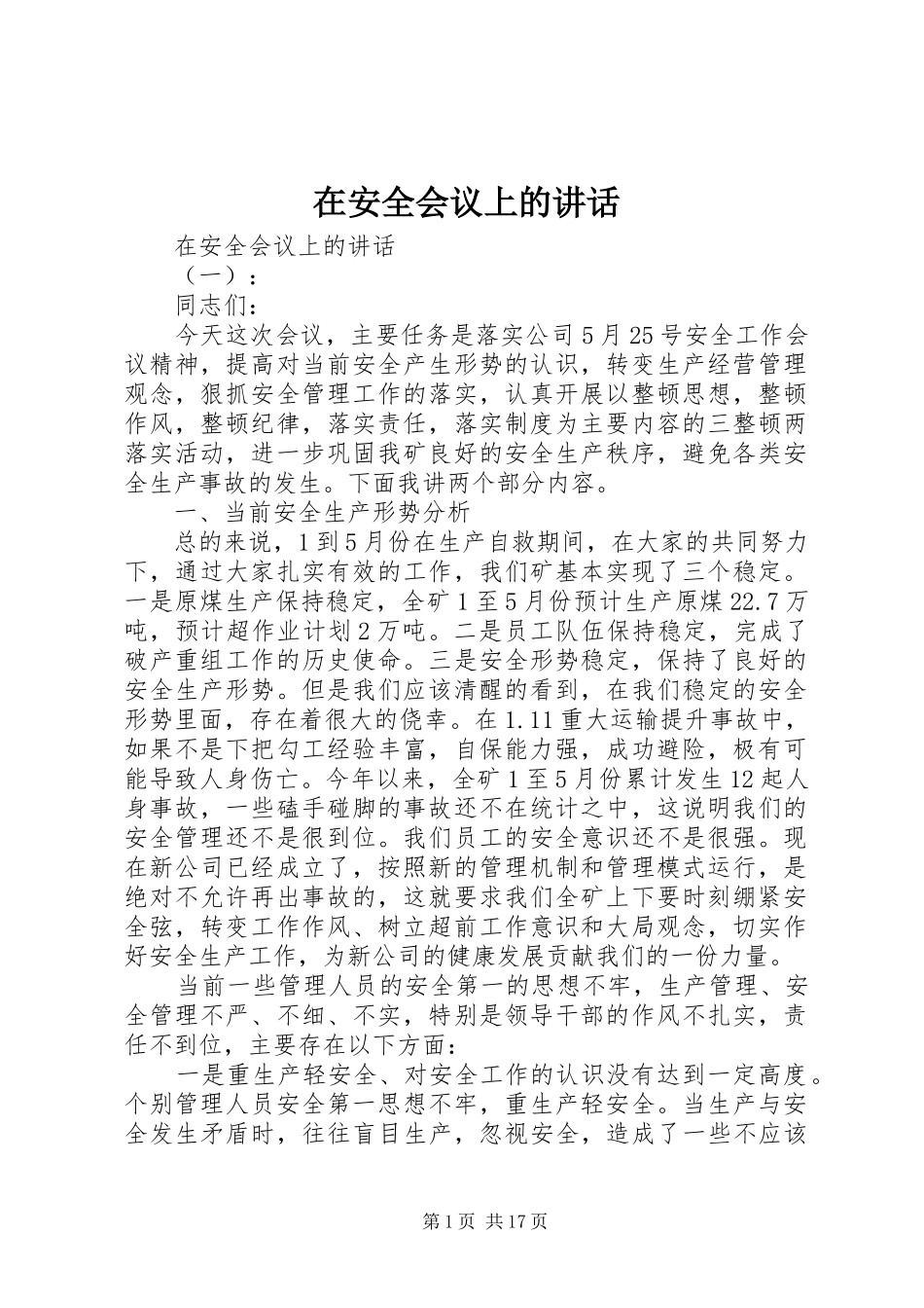在安全会议上的讲话发言_第1页