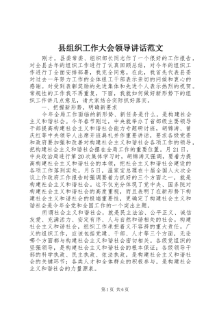 县组织工作大会领导讲话发言范文
