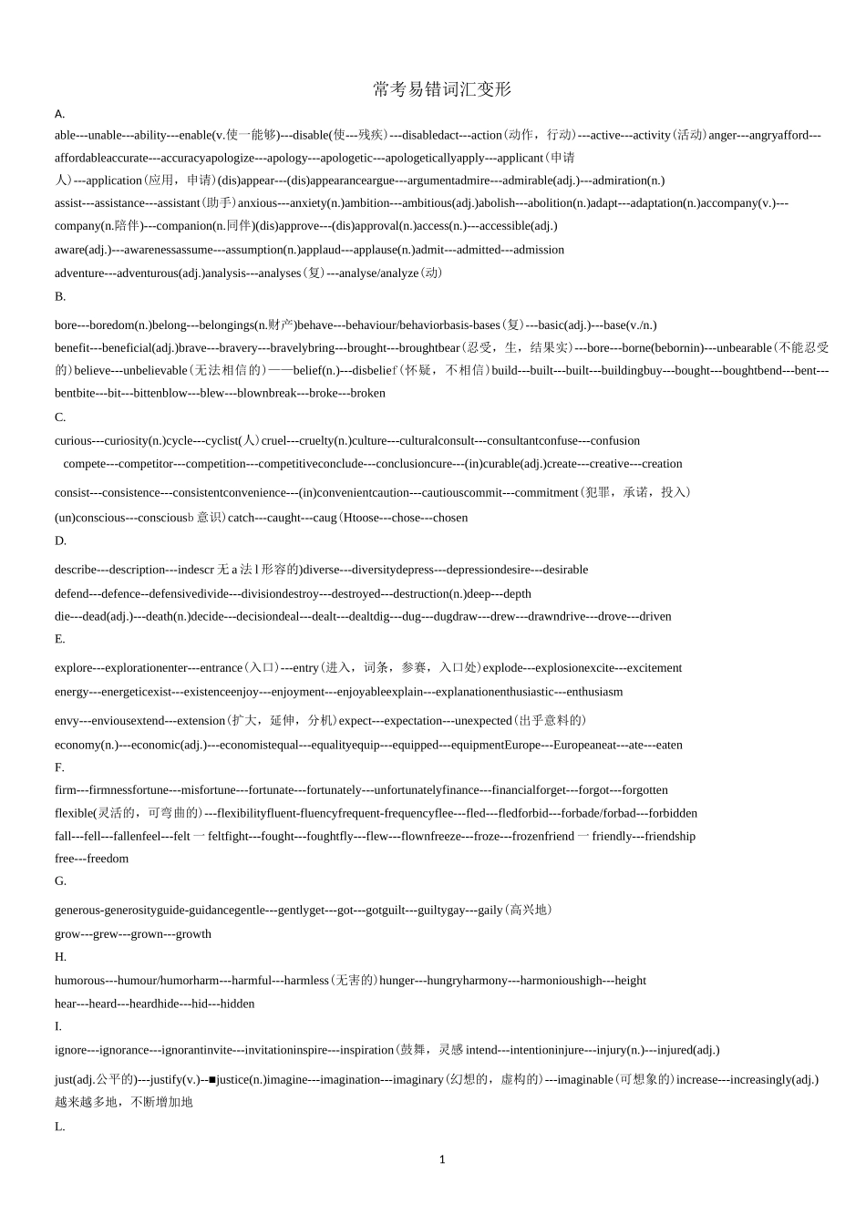 高中英语 高考常考词汇变形_第1页