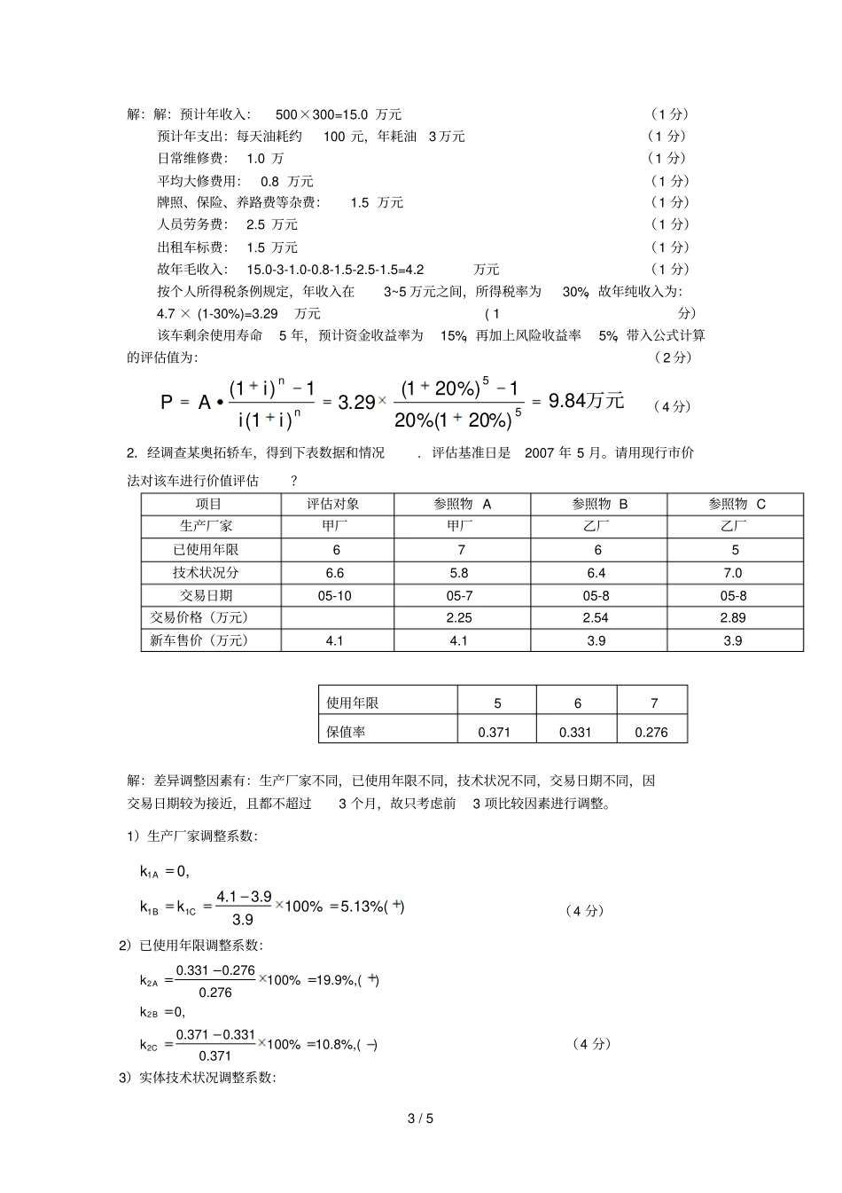 手车鉴定评价师三级操作B卷详细答案_第3页