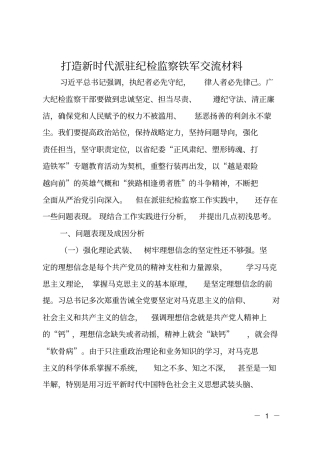 打造新时代派驻纪检监察铁军交流材料
