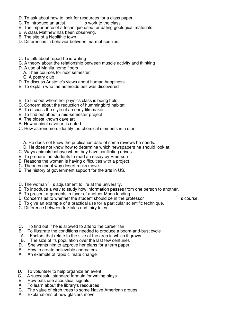 托福听力TPO主旨题标准答案汇总分析_第1页