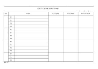 托管学生作业辅导情况记录表