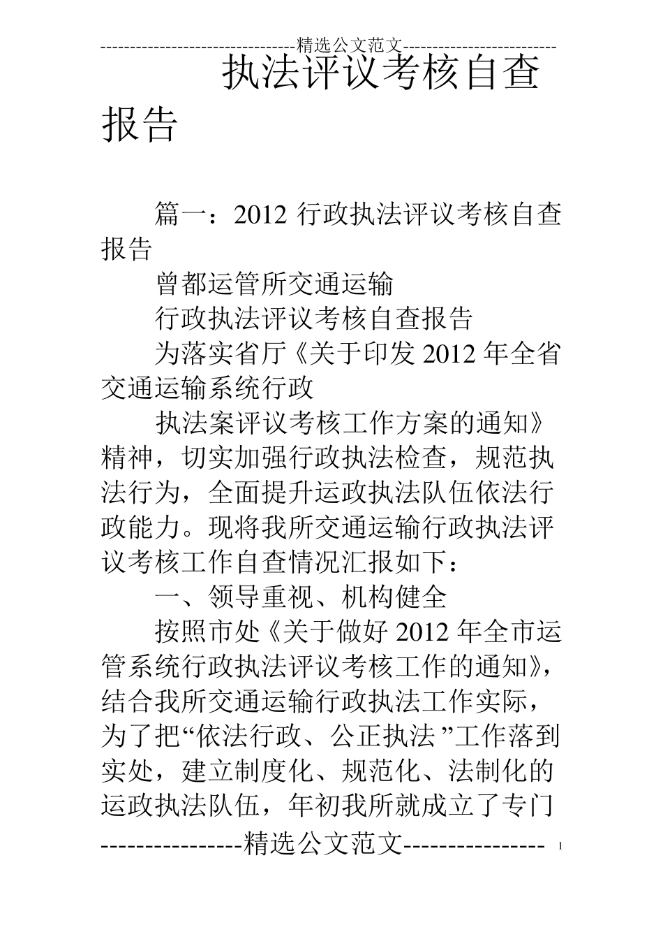 执法评议考核自查报告_第1页