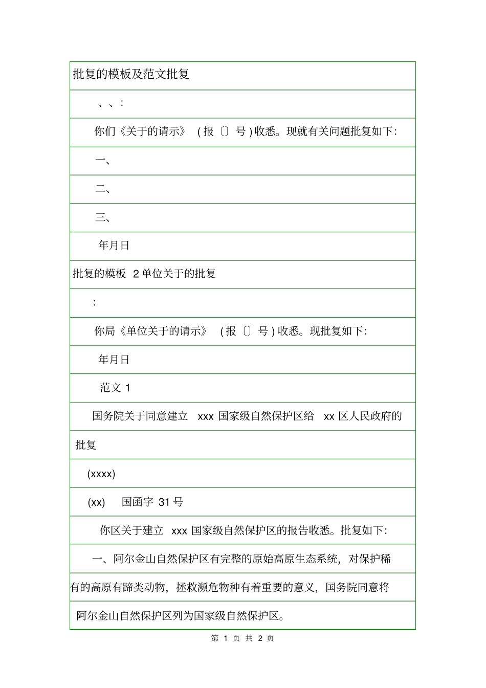 批复的模板及范文批复_第1页